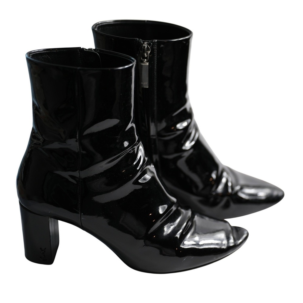 Saint Laurent Loulou Black Patent Leather Ankle Boots YSL Block Heel 529350 38